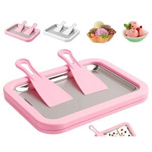 Rolled Ice Cream Maker Plate Instant Cold Plate with 2 Scrapers Pink DIY Frozen